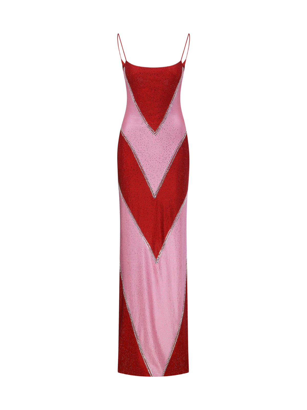 Velyqen Spaghetti Rhinestone Maxi Dress In Red