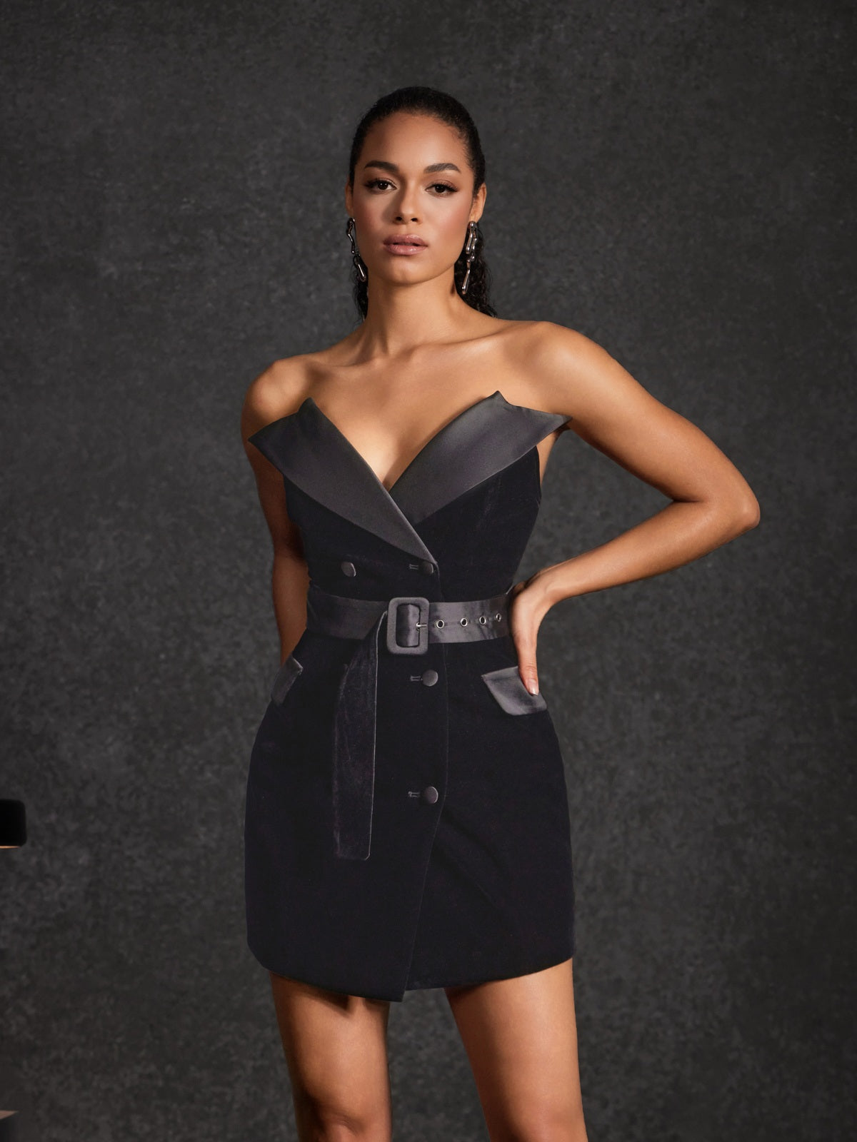Velythra V Neck Velvet Mini Dress