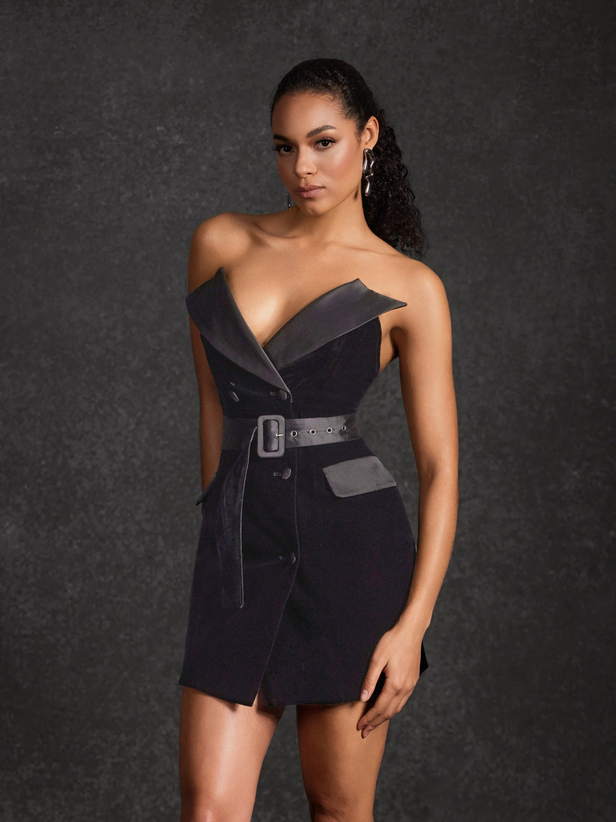 Velythra V Neck Velvet Mini Dress