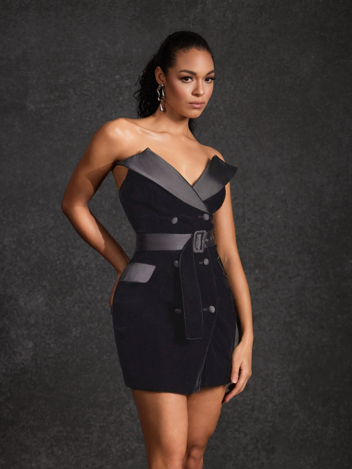Velythra V Neck Velvet Mini Dress