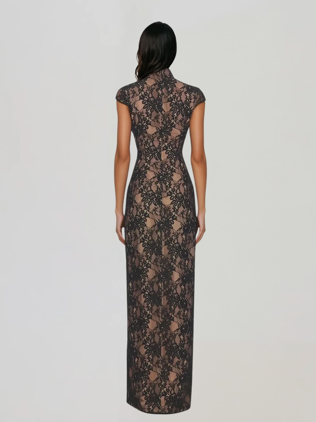Vexorin High Neck Lace Split Maxi Dress
