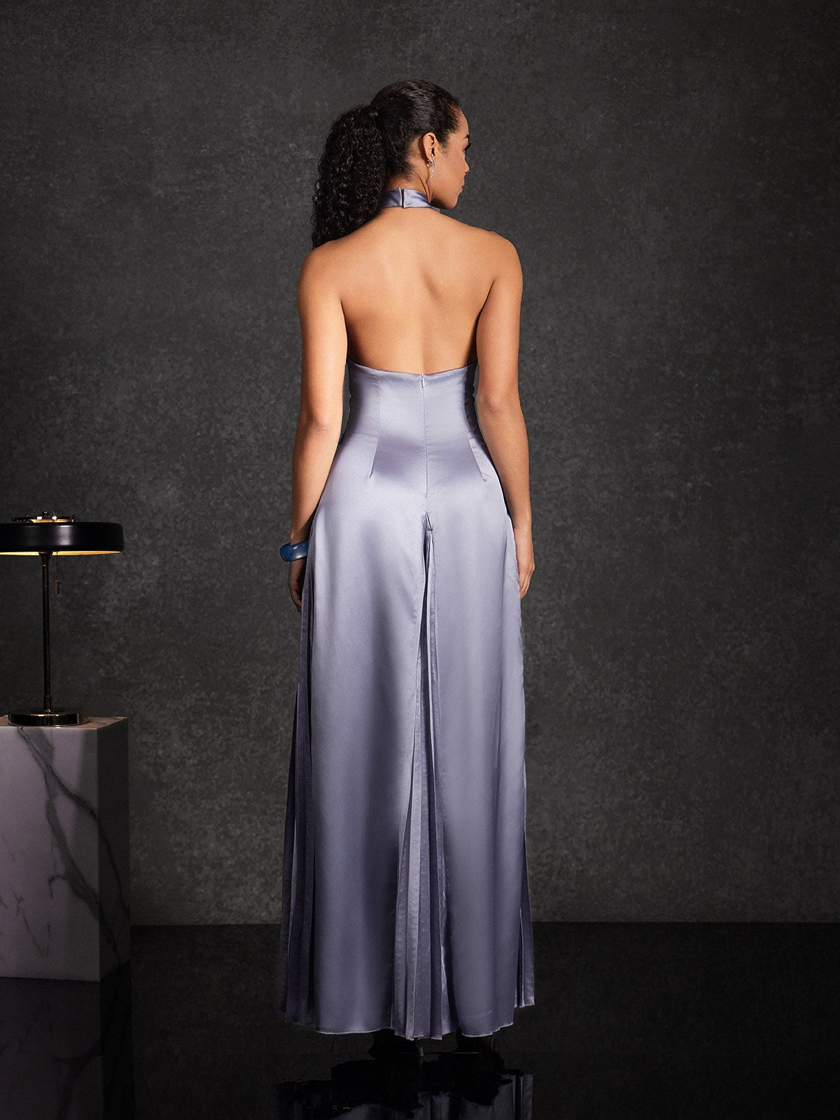 Vryndra Halterneck Bow Satin Maxi Dress