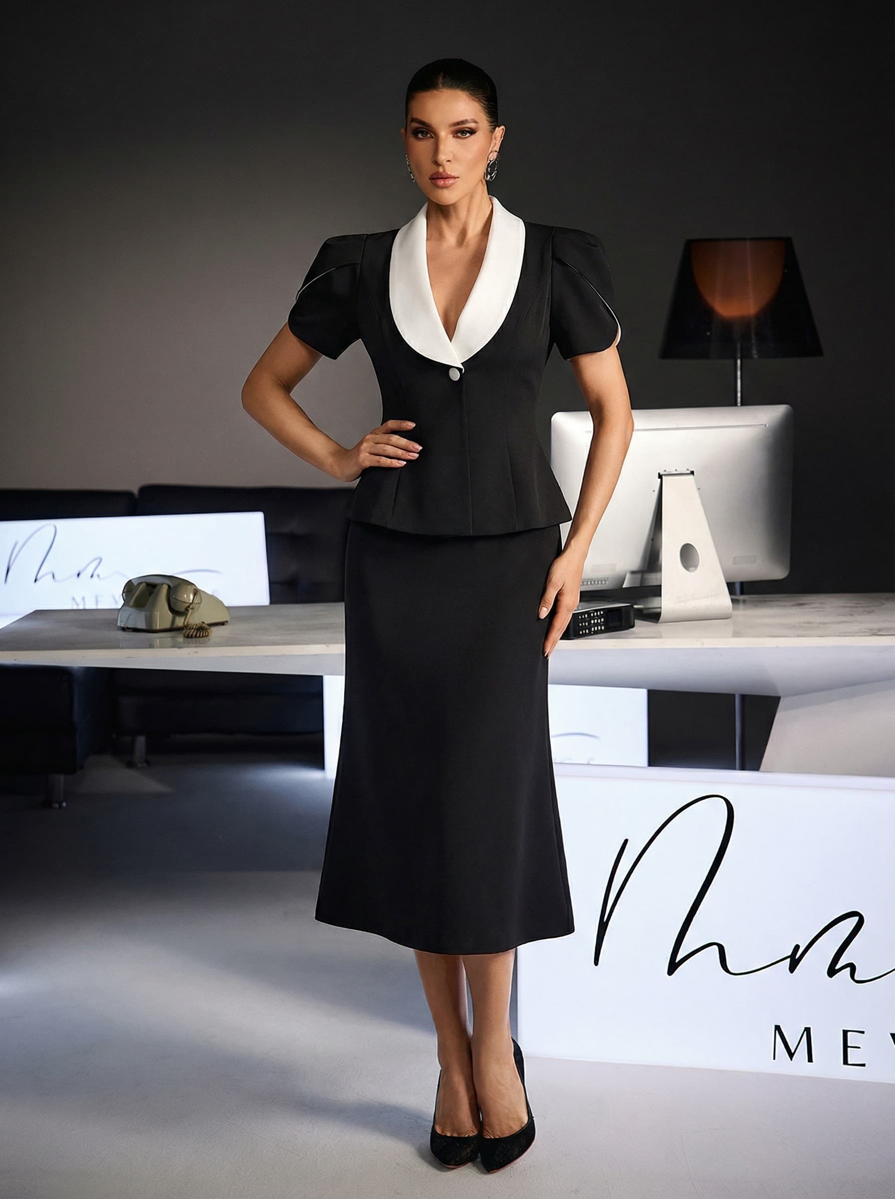 Vrythia Short Sleeve Satin Skirt Set