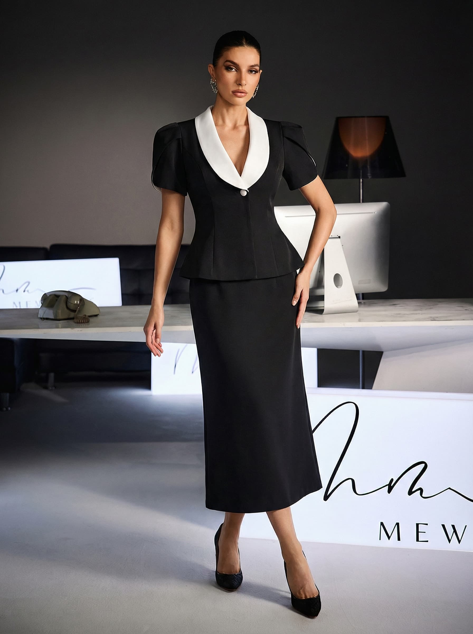 Vrythia Short Sleeve Satin Skirt Set