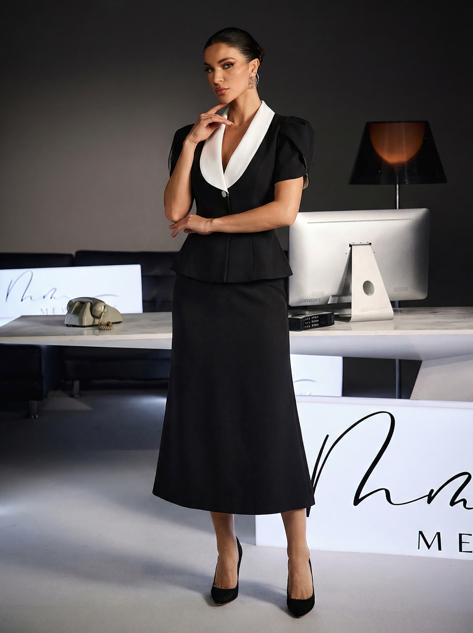 Vrythia Short Sleeve Satin Skirt Set