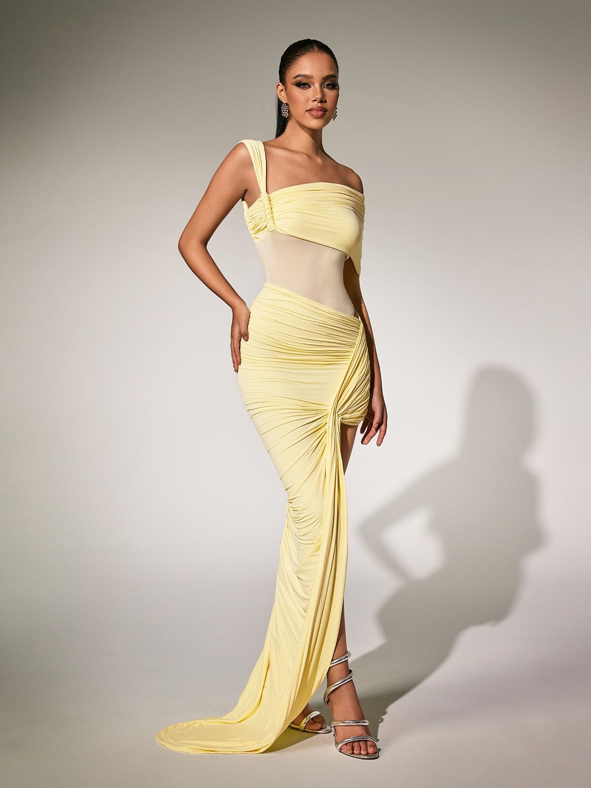 Vryxan One Shoulder Ruched Split Bodysuit Set