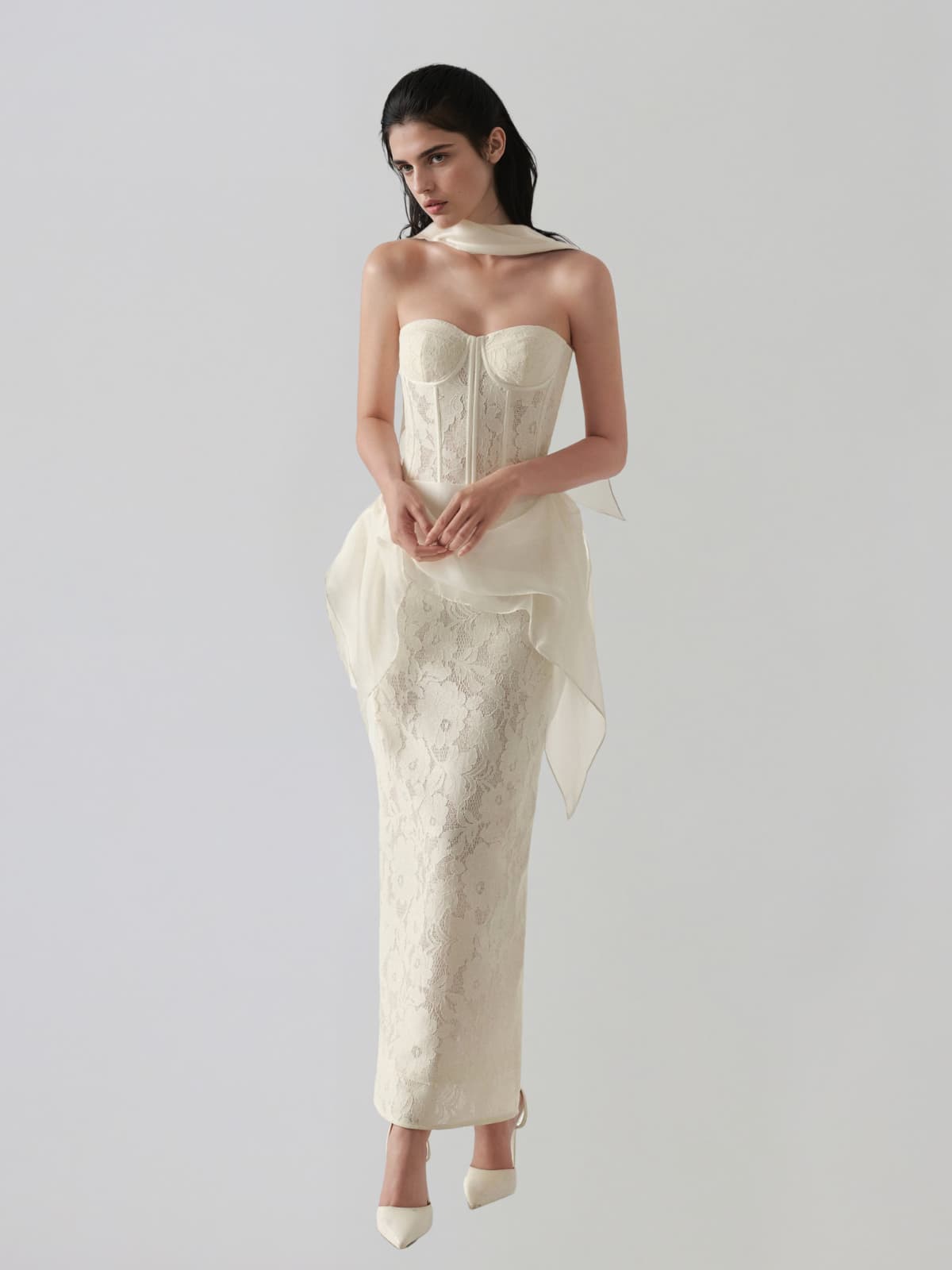 Vyndral Strapless Lace Corset Maxi Dress