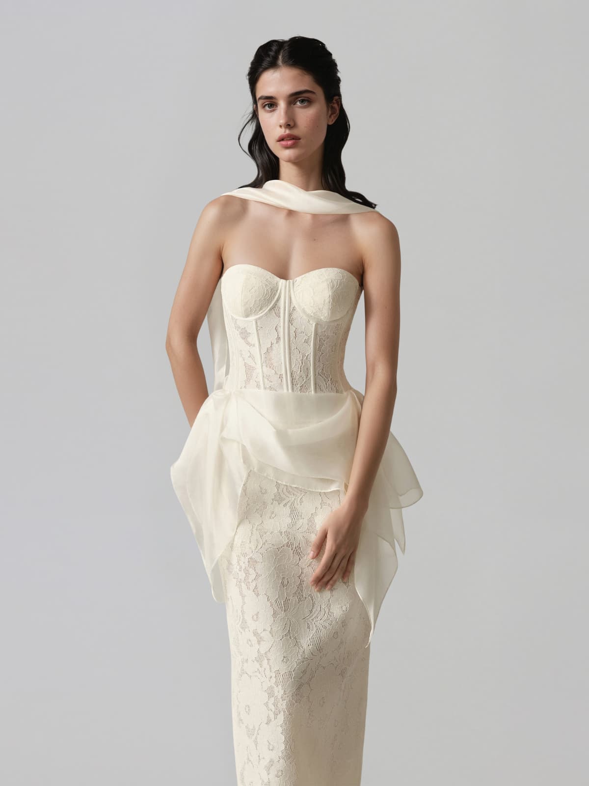 Vyndral Strapless Lace Corset Maxi Dress