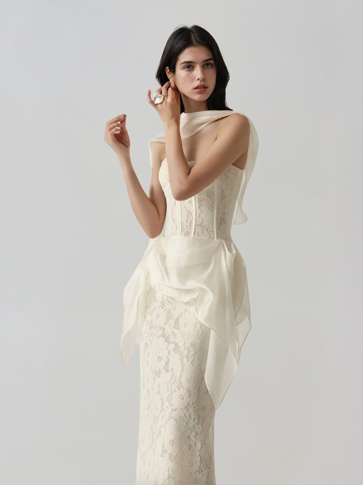 Vyndral Strapless Lace Corset Maxi Dress