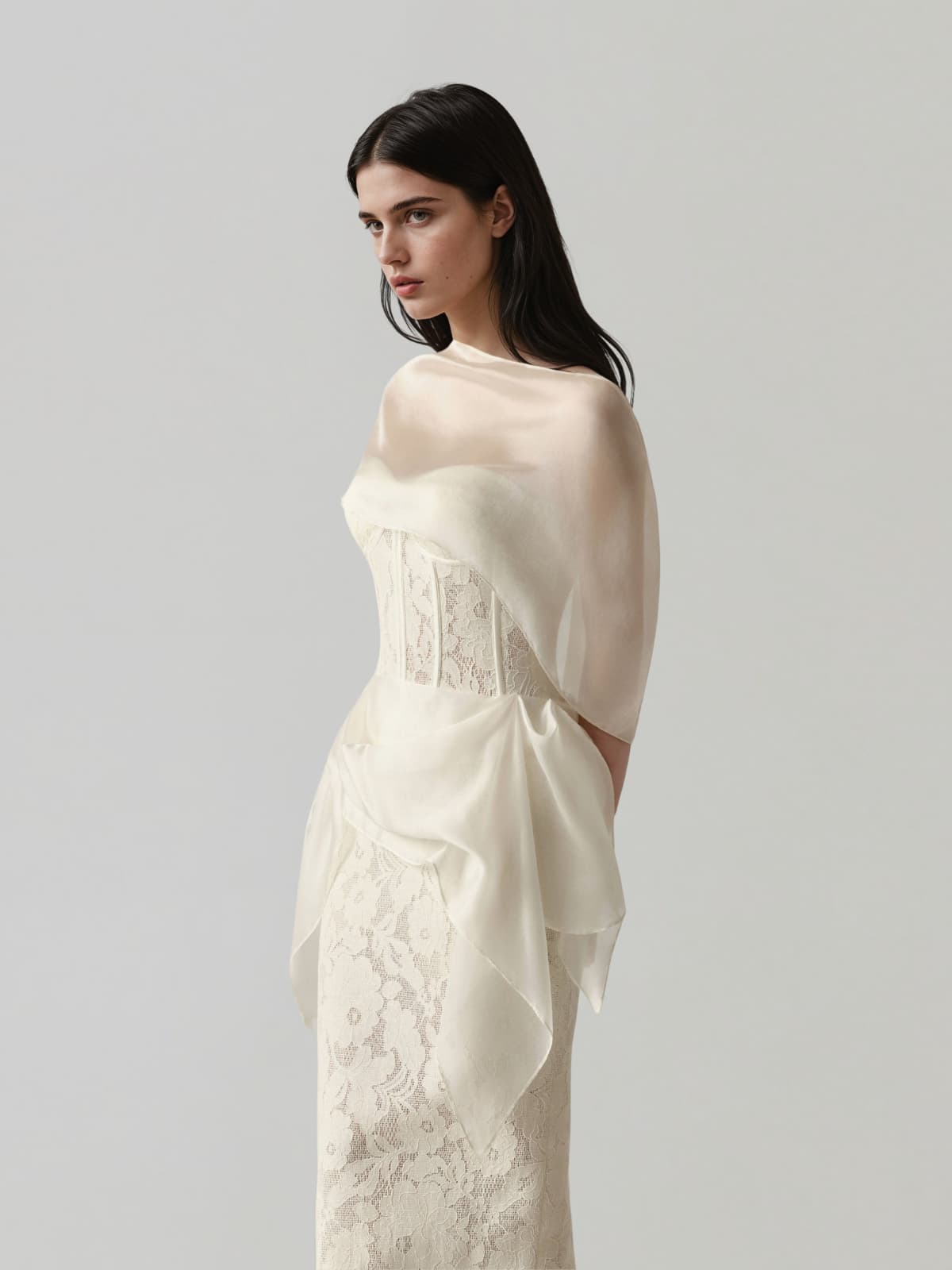 Vyndral Strapless Lace Corset Maxi Dress
