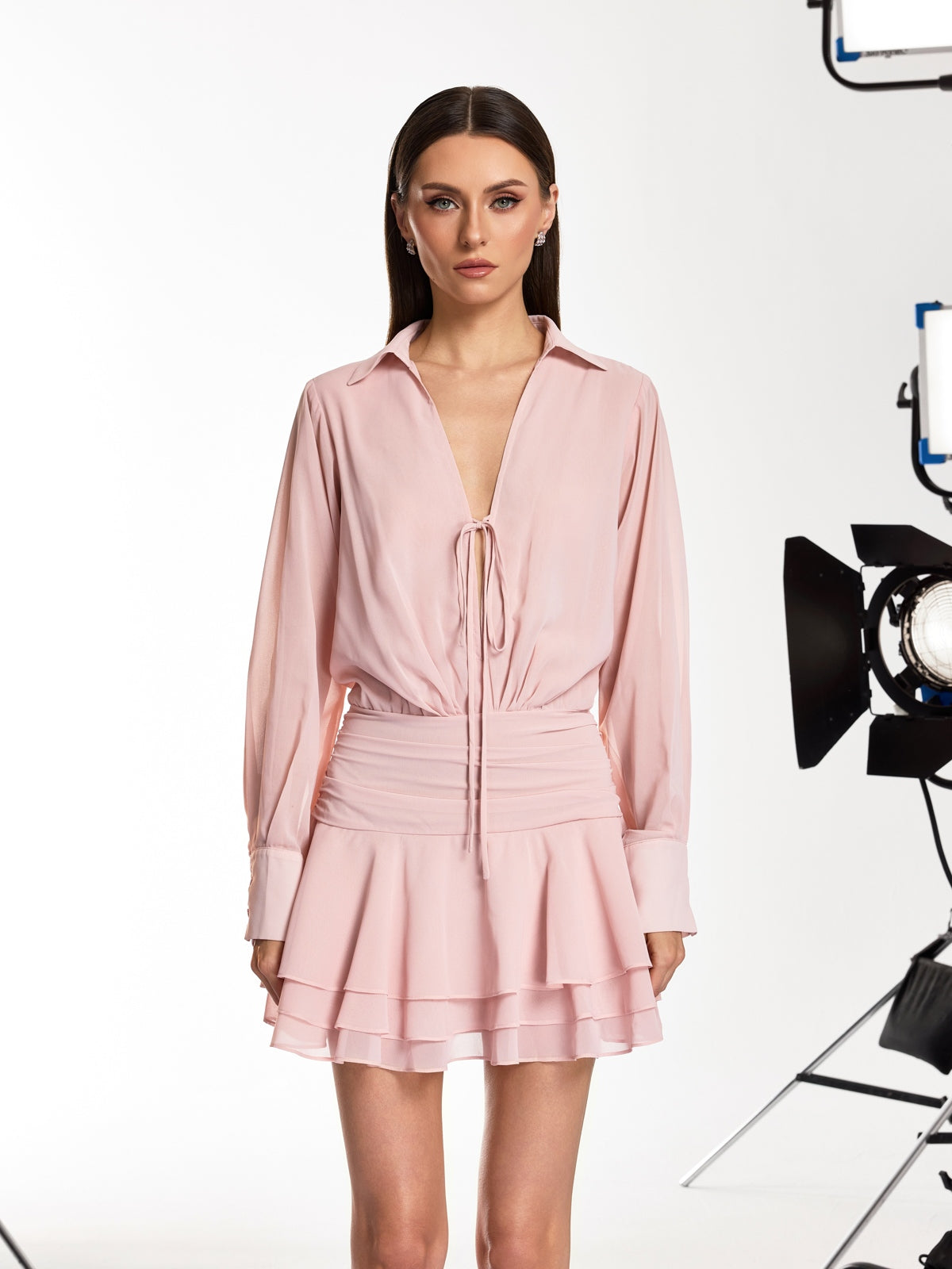 Vynexra Long Sleeve Ruffle Mini Dress