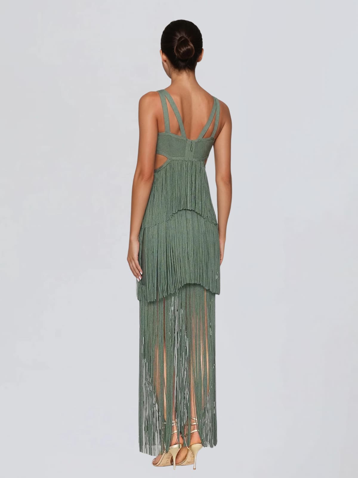 Vyntheris Fringe Bandage Cutout Maxi Dress