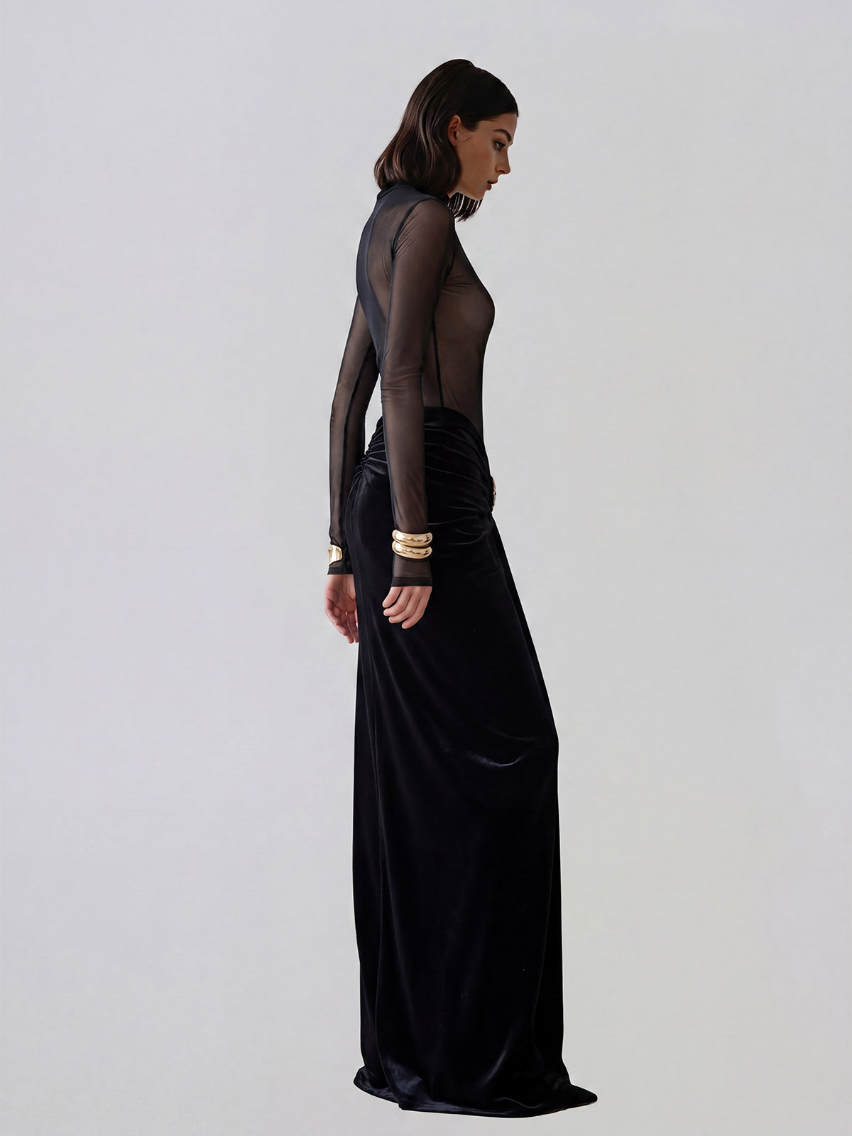 Wavelion Mesh Satin Maxi Dress