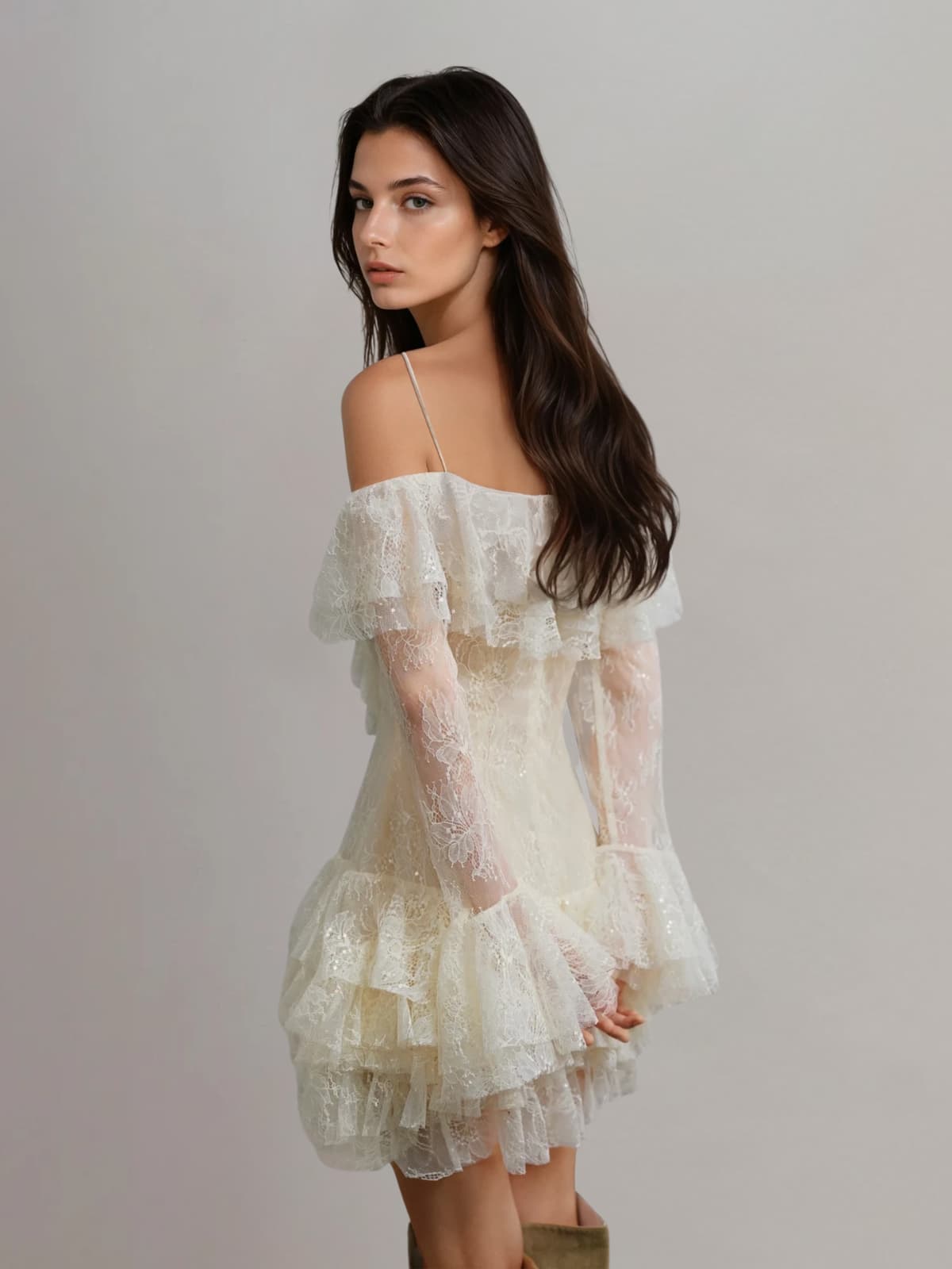 Wexvila Lace Sequin Ruffle Mini Dress