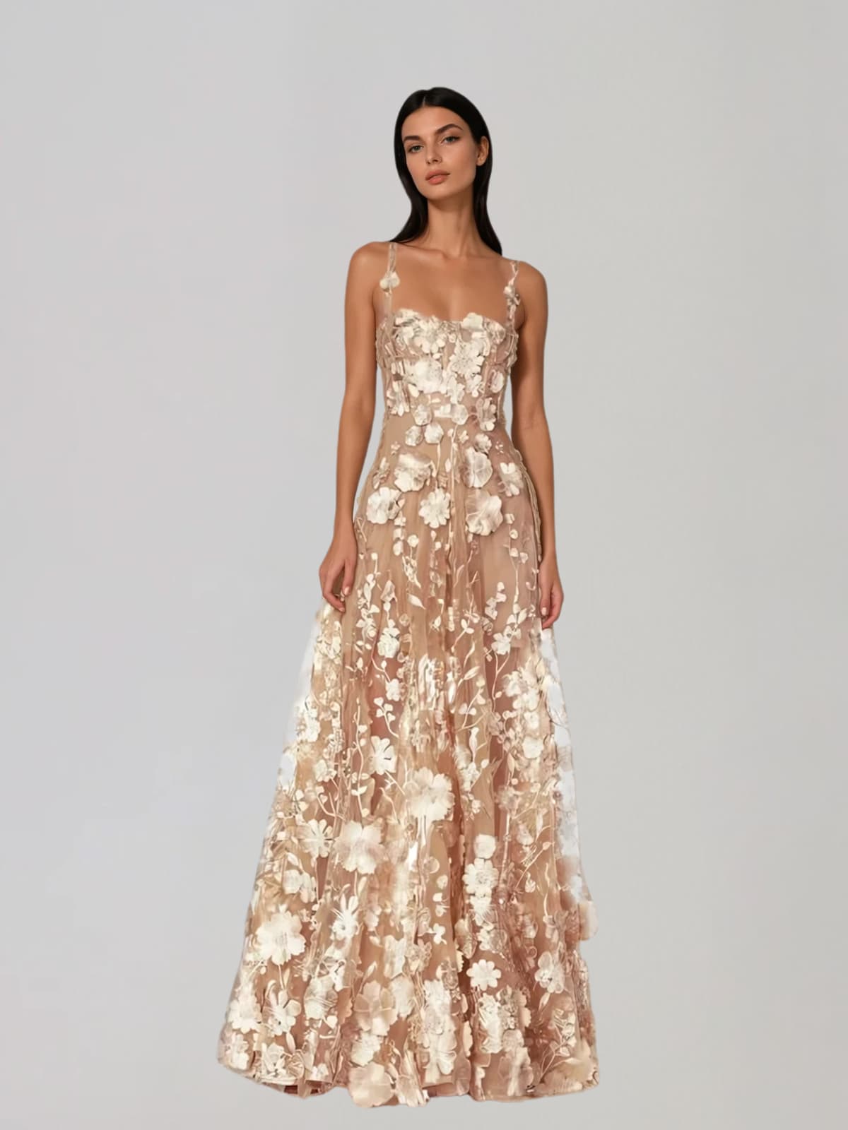Woreth Spaghetti Floral Flared Maxi Dress
