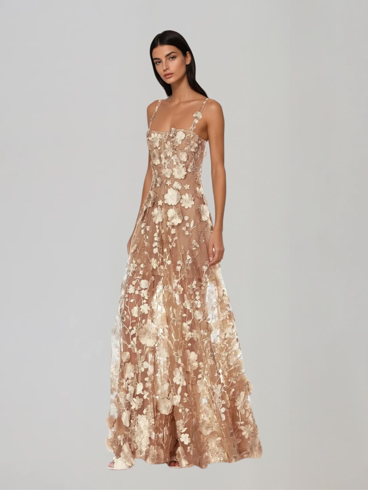 Woreth Spaghetti Floral Flared Maxi Dress