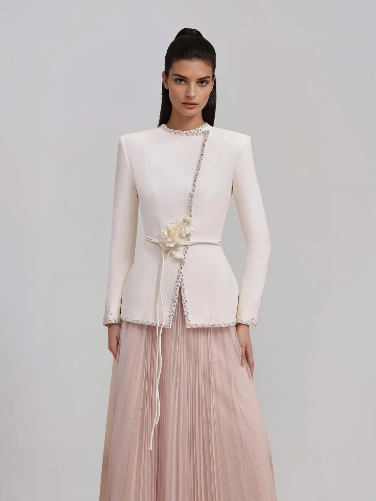 Worynix Crystal Pleated Skirt Set