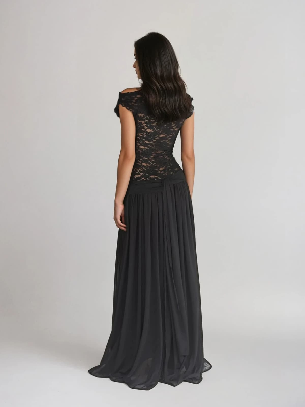 Woryxa V Neck Lace Maxi Dress