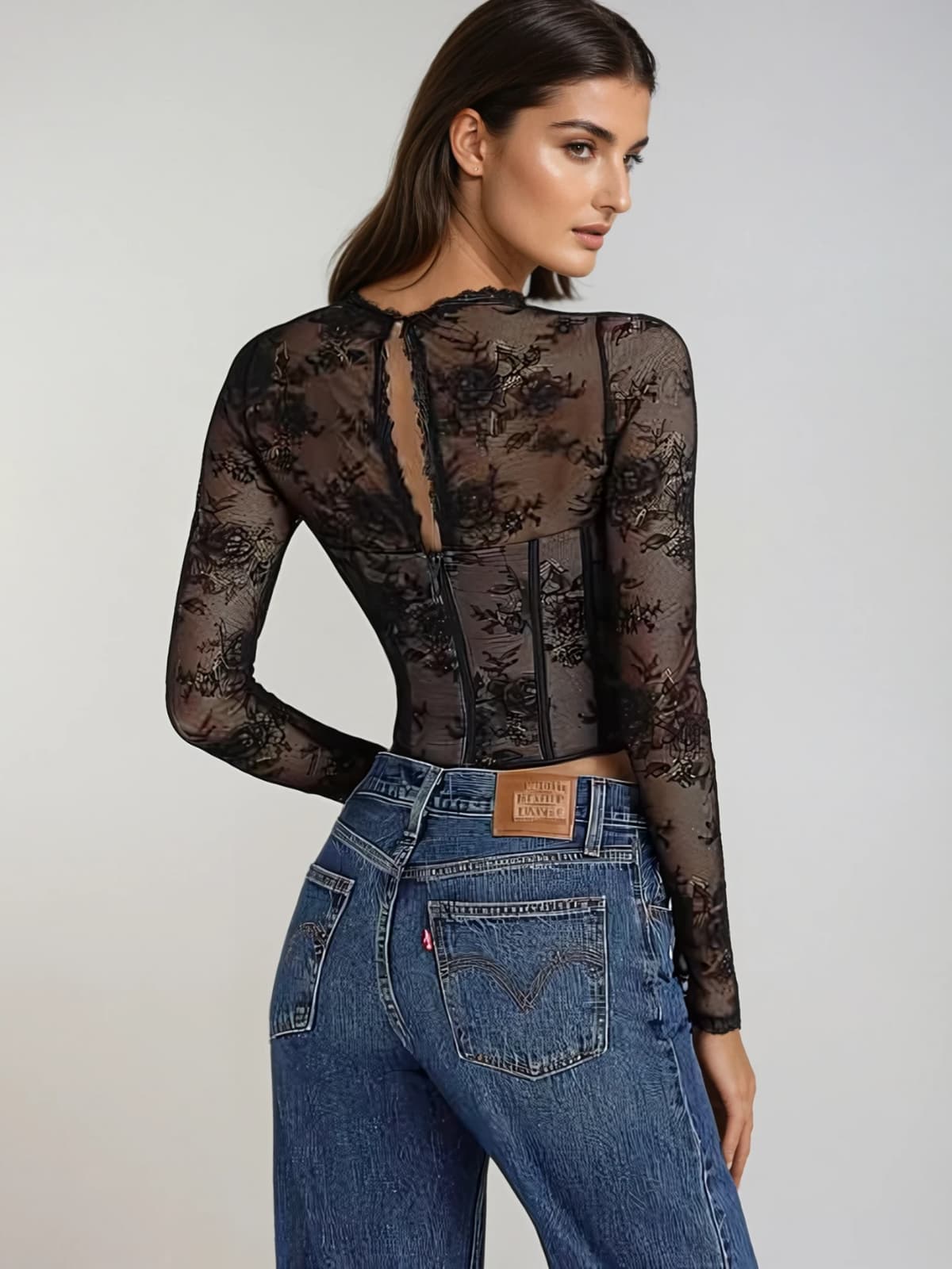 Wryqen Long Sleeve Lace Crop Top