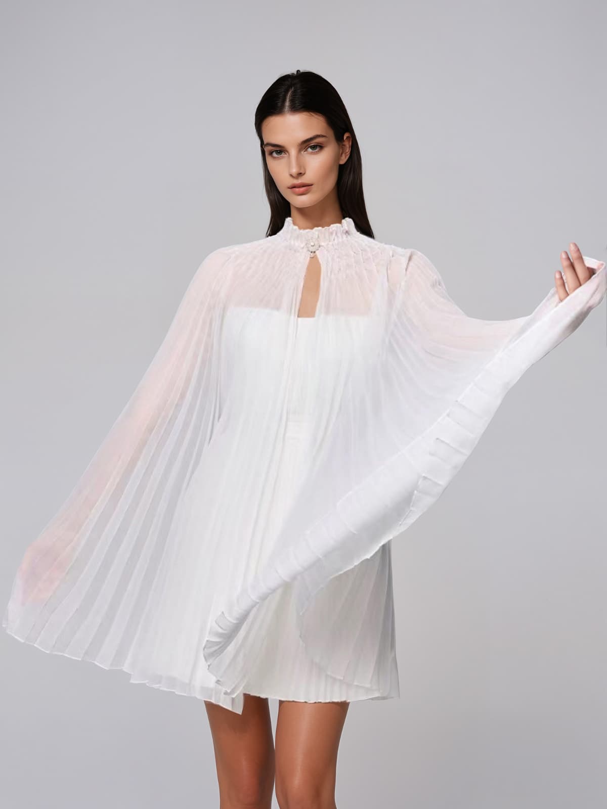 Wyndral Strapless Cloak Pleated Mini Dress