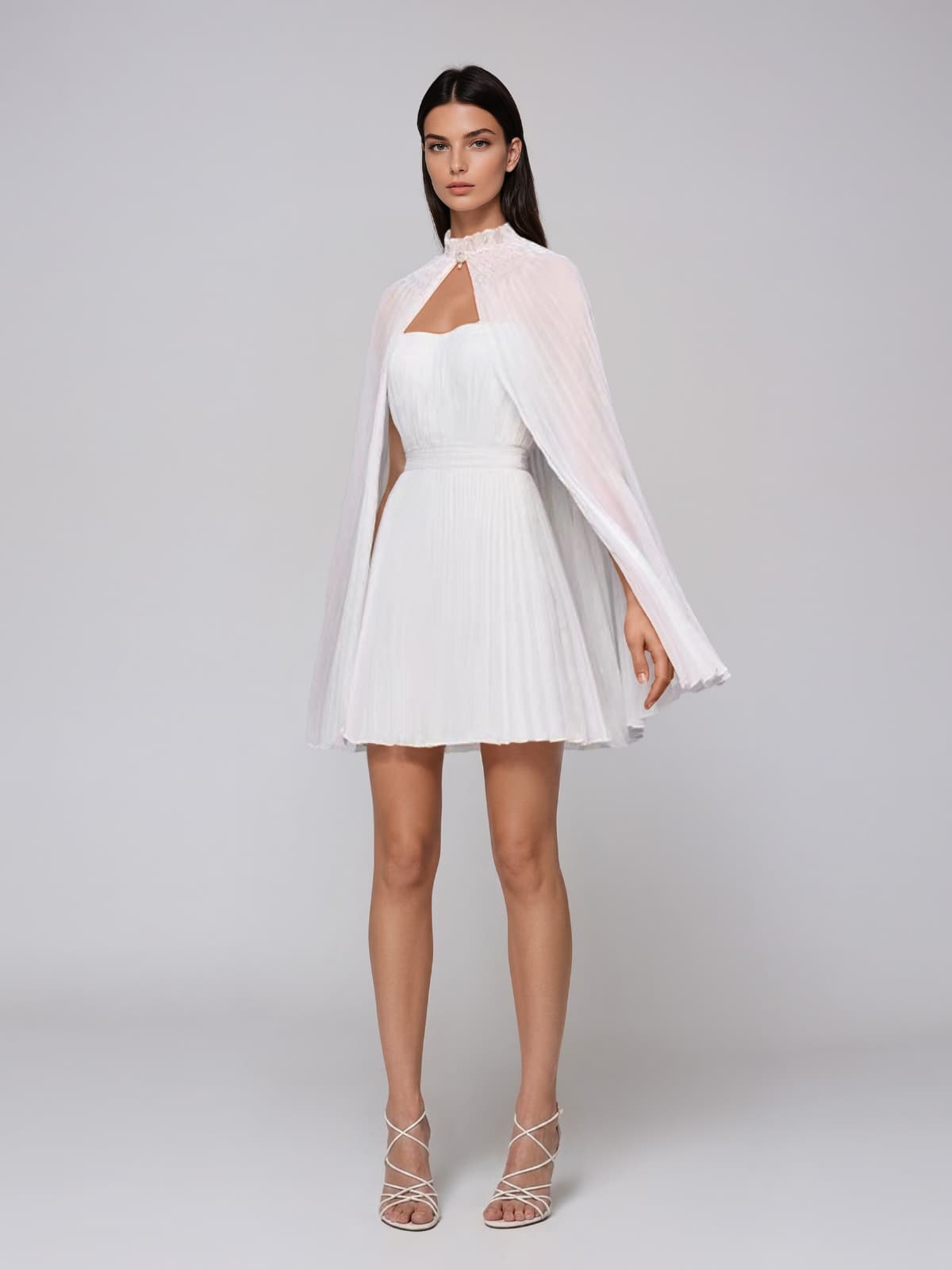 Wyndral Strapless Cloak Pleated Mini Dress