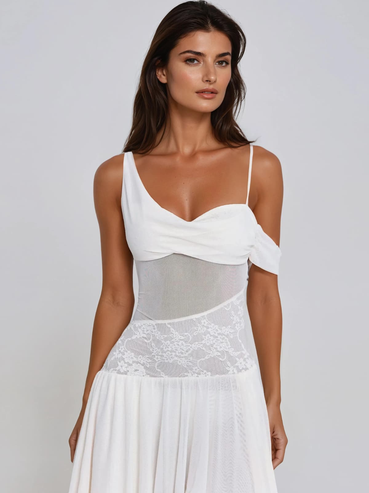 Wynexa Backless High Low Mesh Maxi Dress
