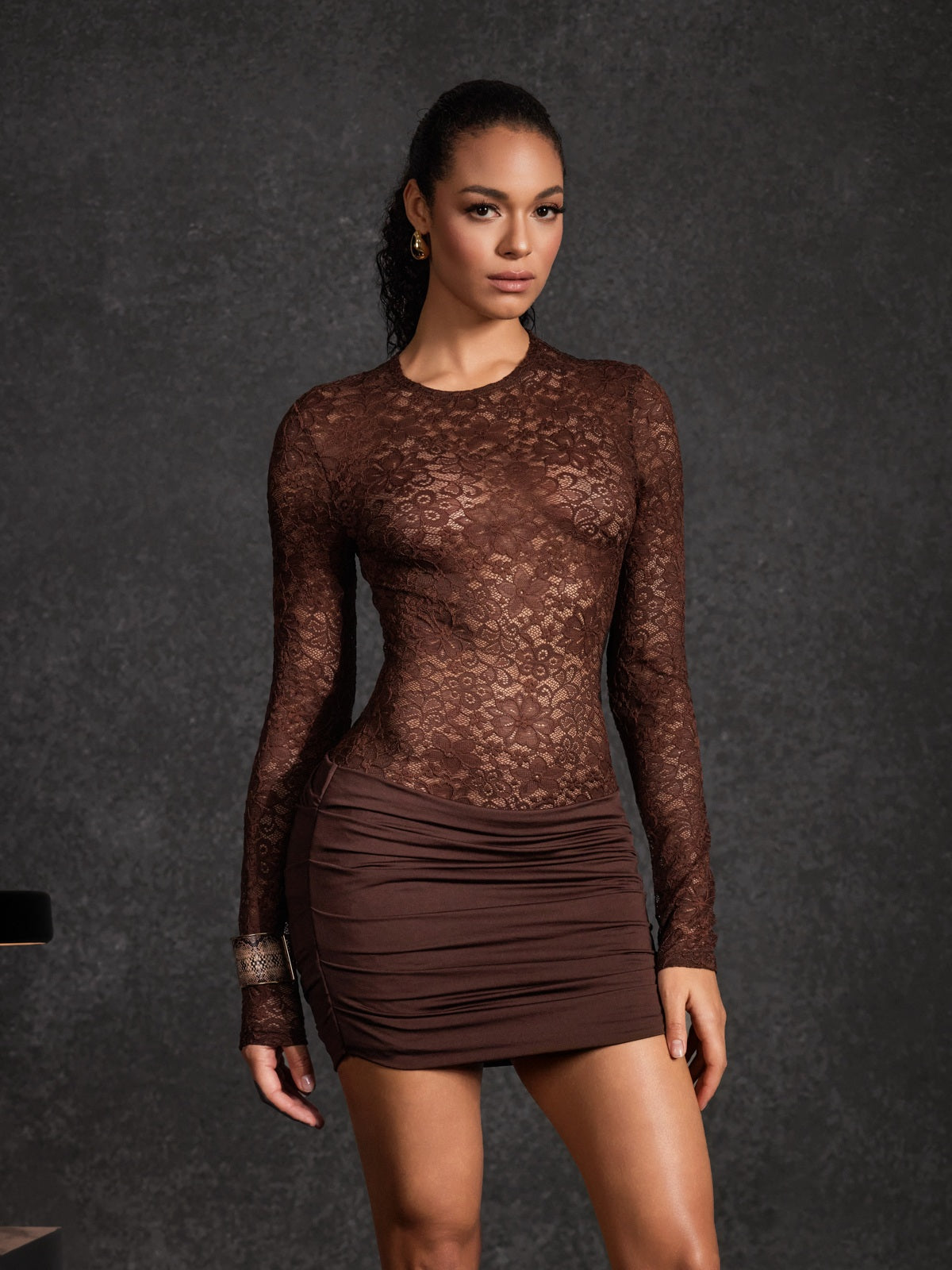 Wynth Lace Floral Ruched Mini Dress