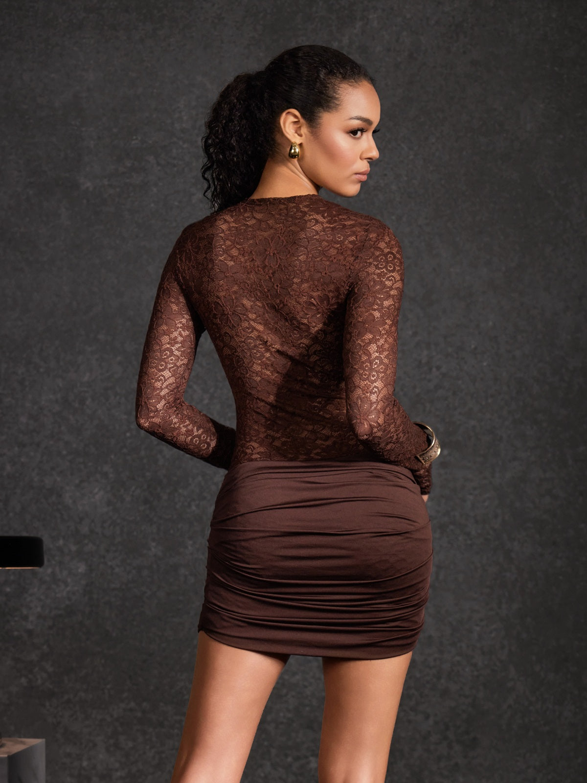 Wynth Lace Floral Ruched Mini Dress