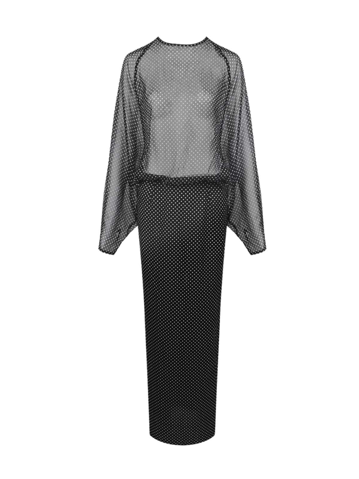 Wyvra Long Sleeve Dot Maxi Dress In Black