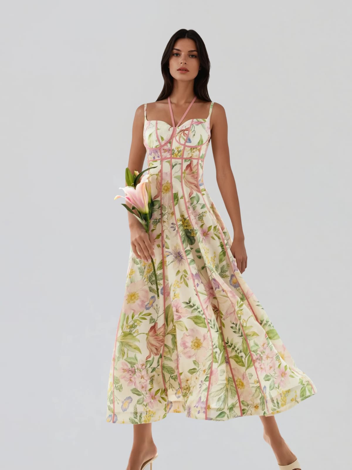 Xavelyth Spaghetti Floral Flared Maxi Dress