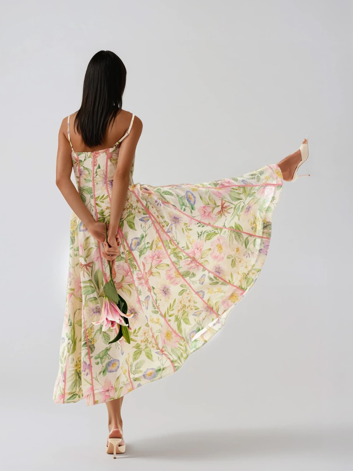 Xavelyth Spaghetti Floral Flared Maxi Dress