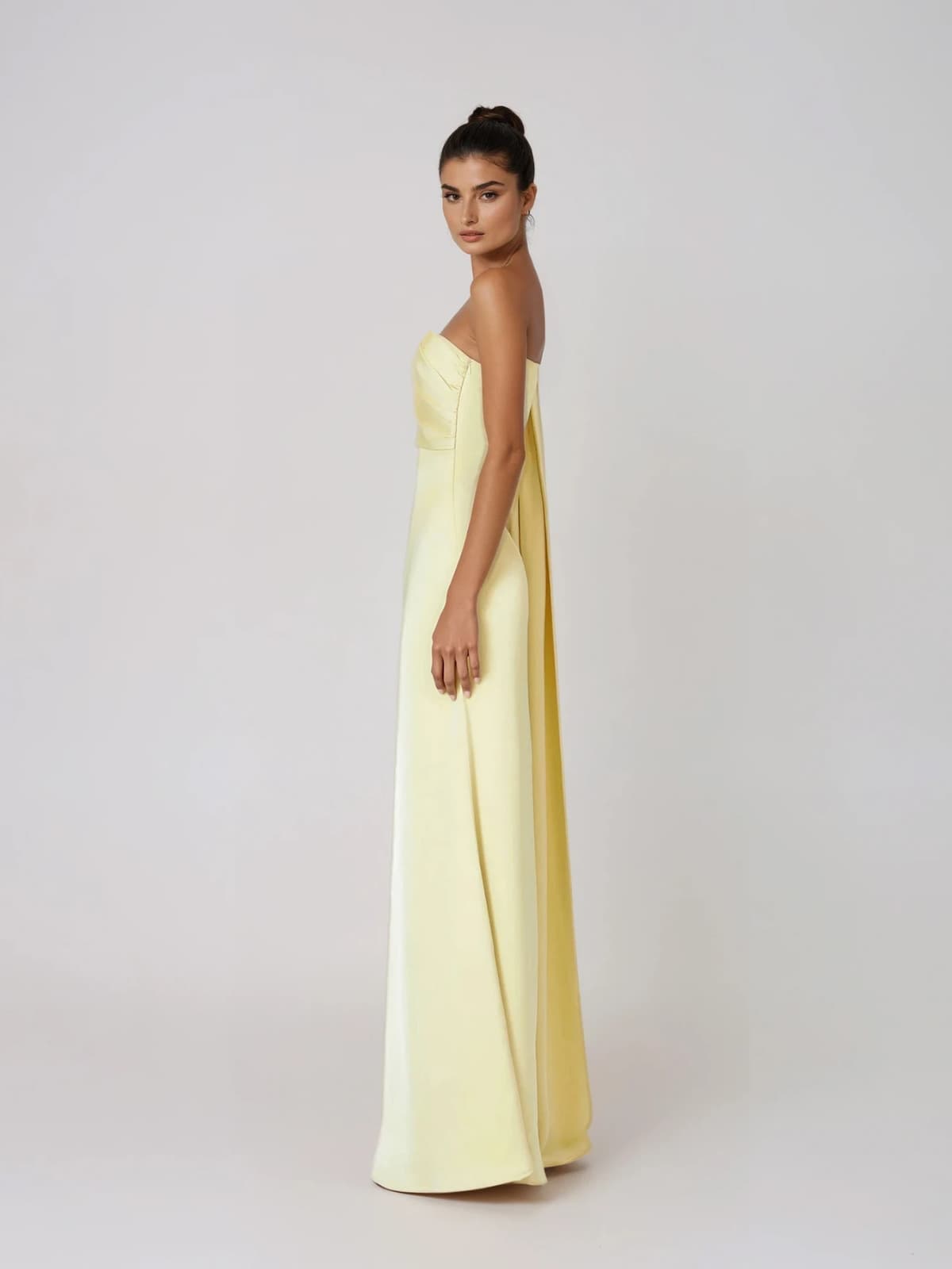 Xelvyn One Shoulder Draped Satin Maxi Dress In Yellow