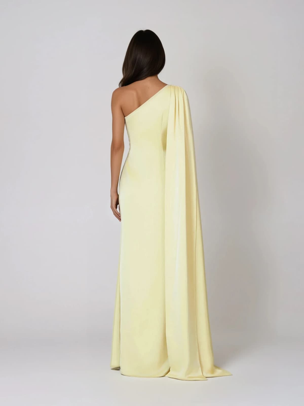 Xelvyn One Shoulder Draped Satin Maxi Dress In Yellow