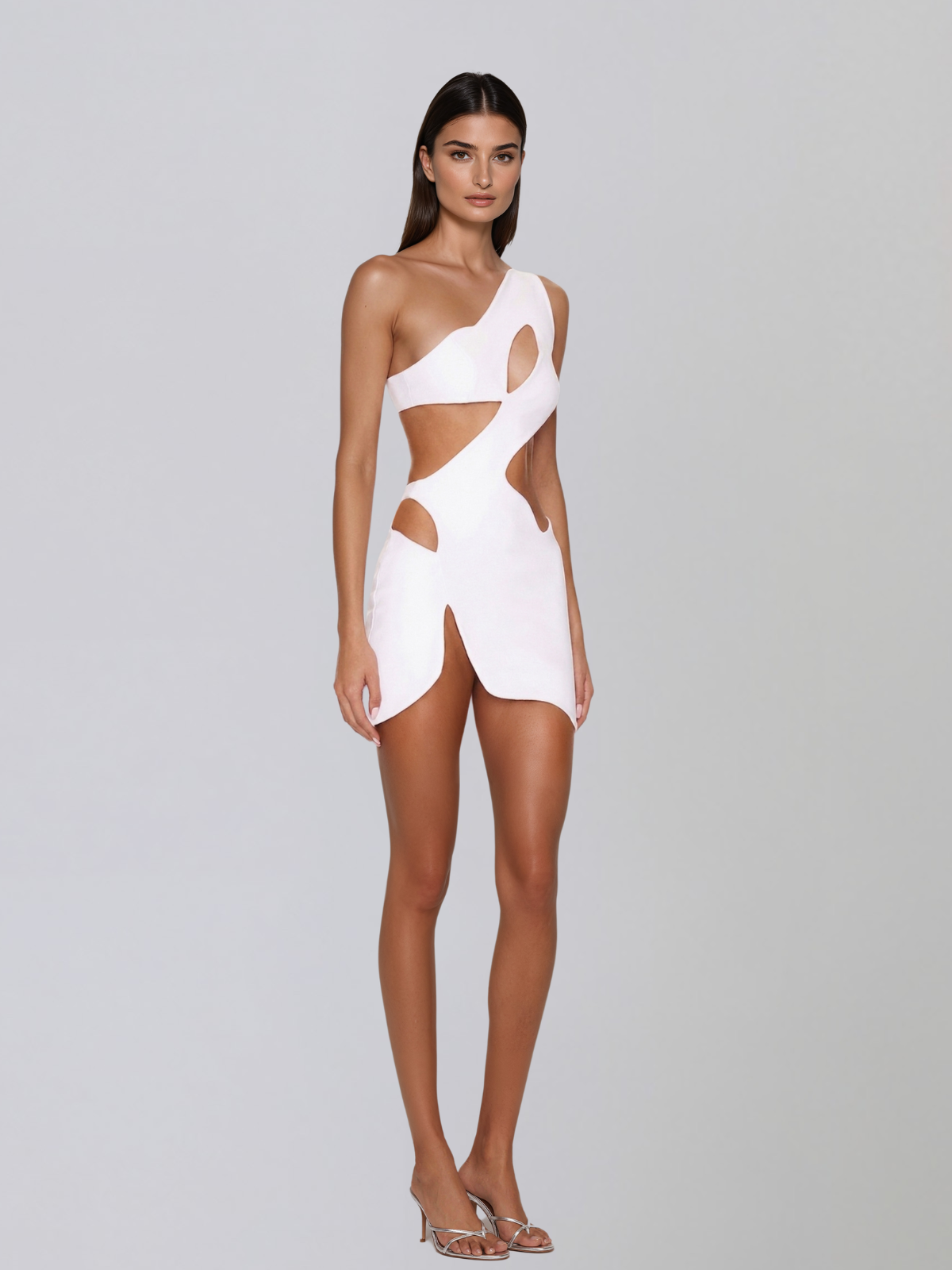 Xelyra One Shoulder Cutout Mini Dress In White
