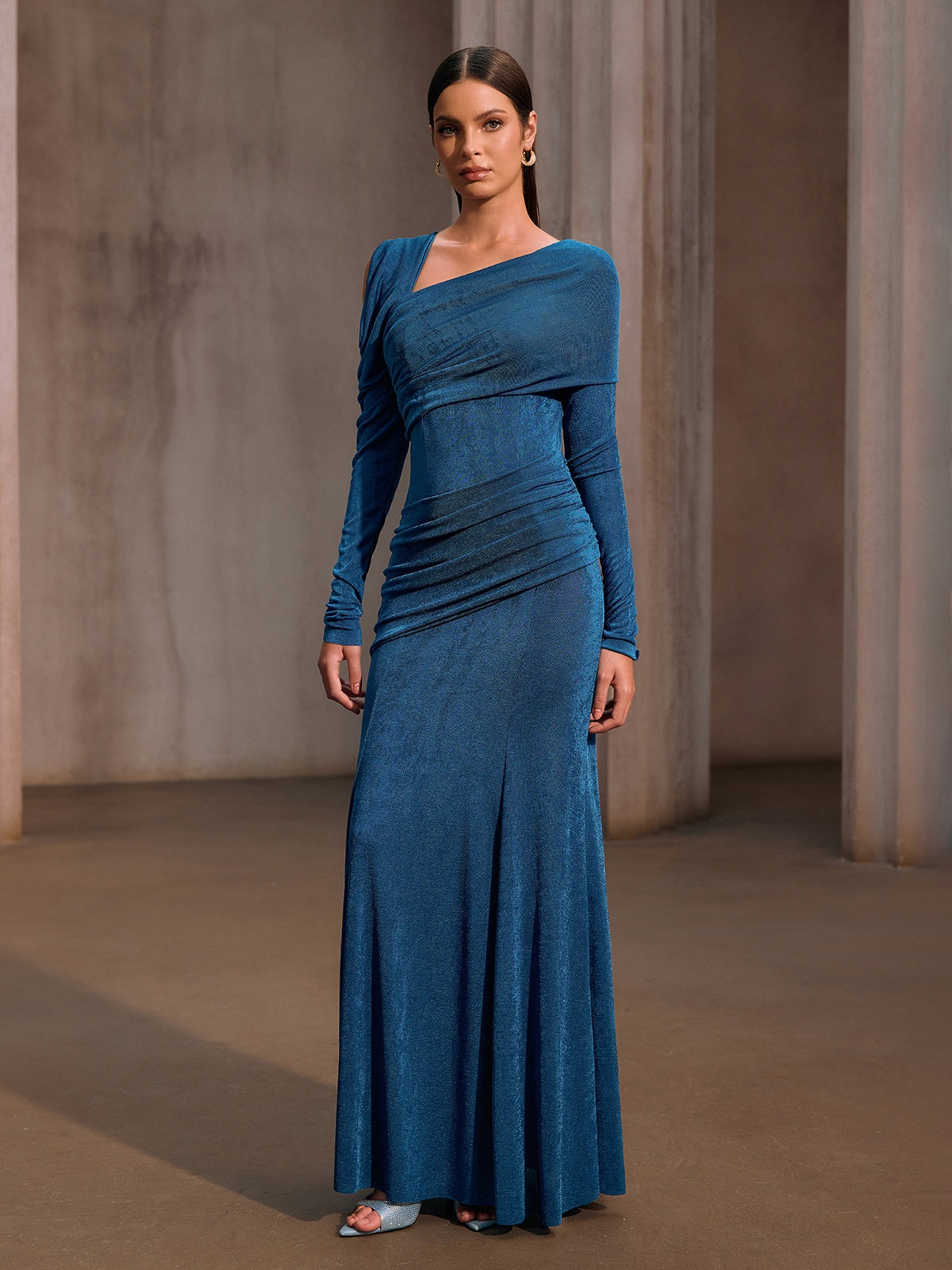 Xelyxan One Shoulder Ruched Maxi Dress
