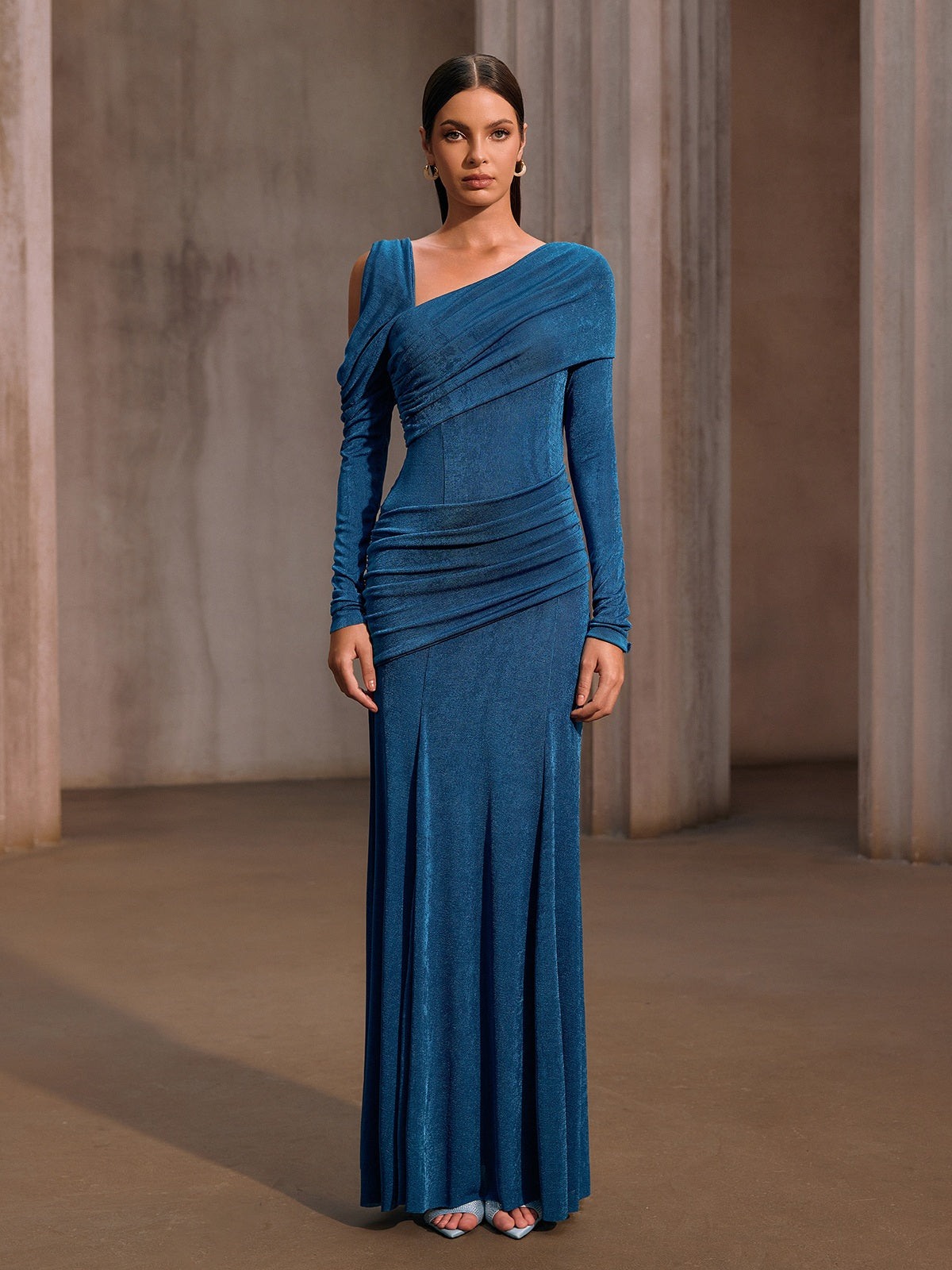 Xelyxan One Shoulder Ruched Maxi Dress