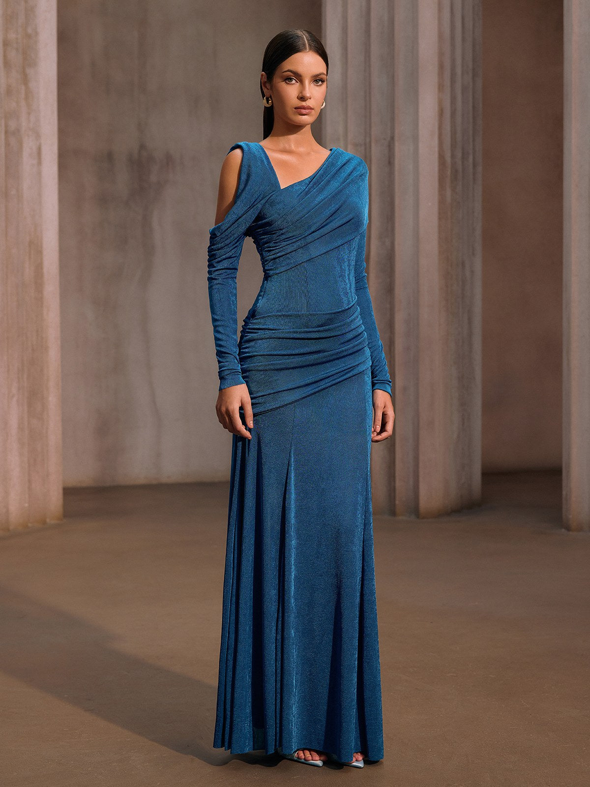 Xelyxan One Shoulder Ruched Maxi Dress