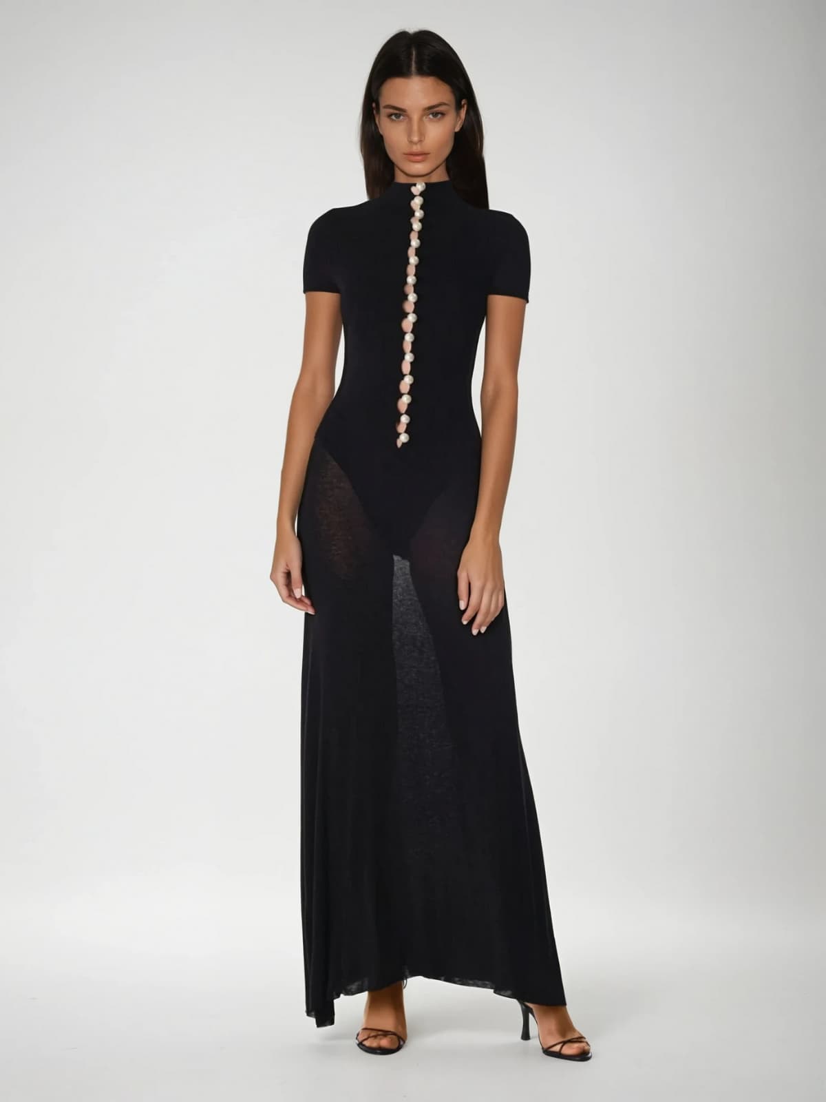 Xilara Short Sleeve Pearl Maxi Dress