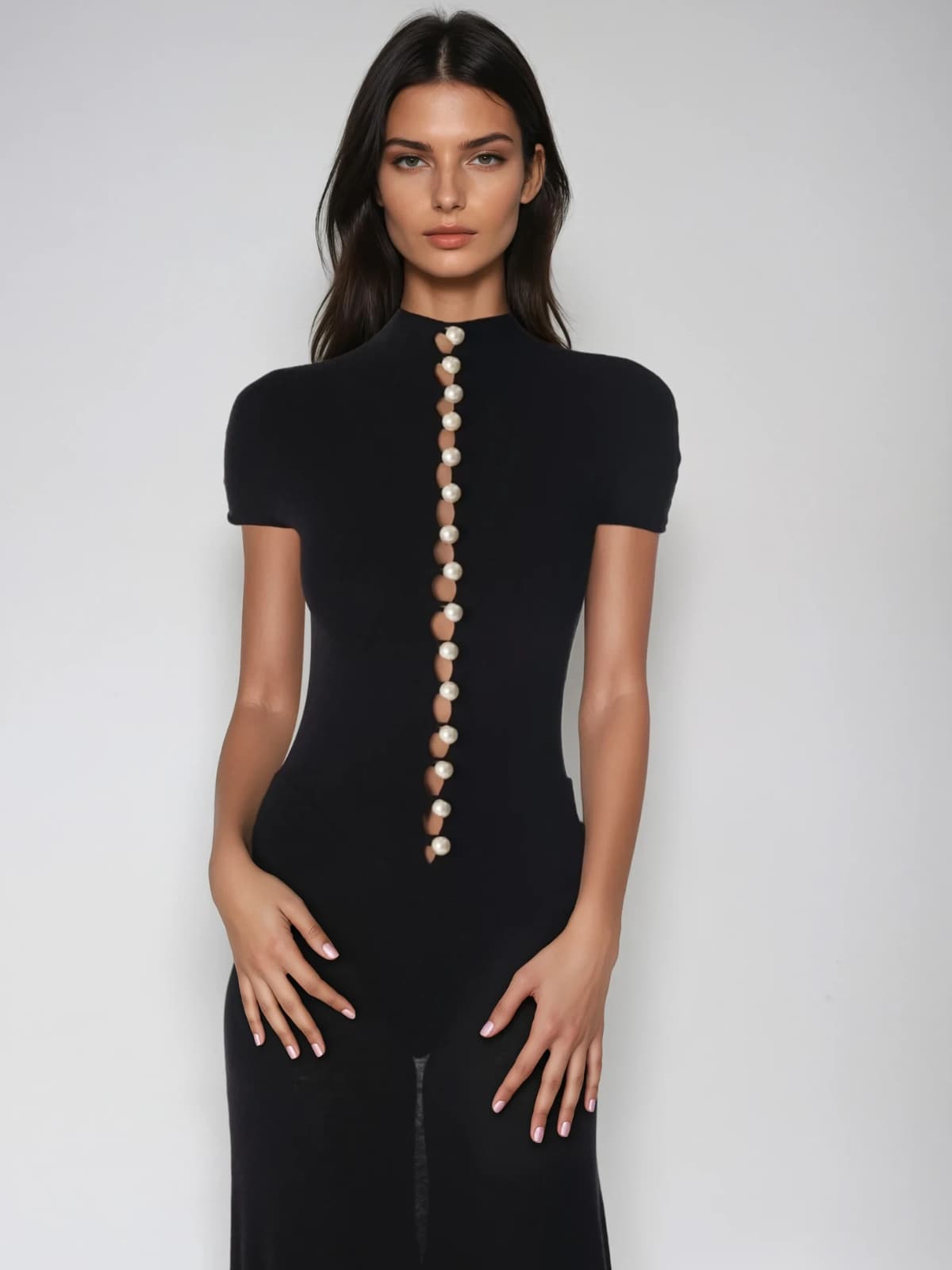 Xilara Short Sleeve Pearl Maxi Dress