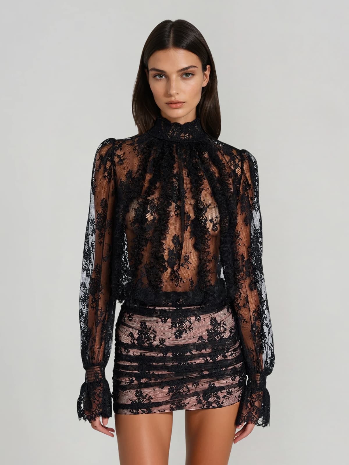 Xoreth Open Back Lace Mini Dress In Black