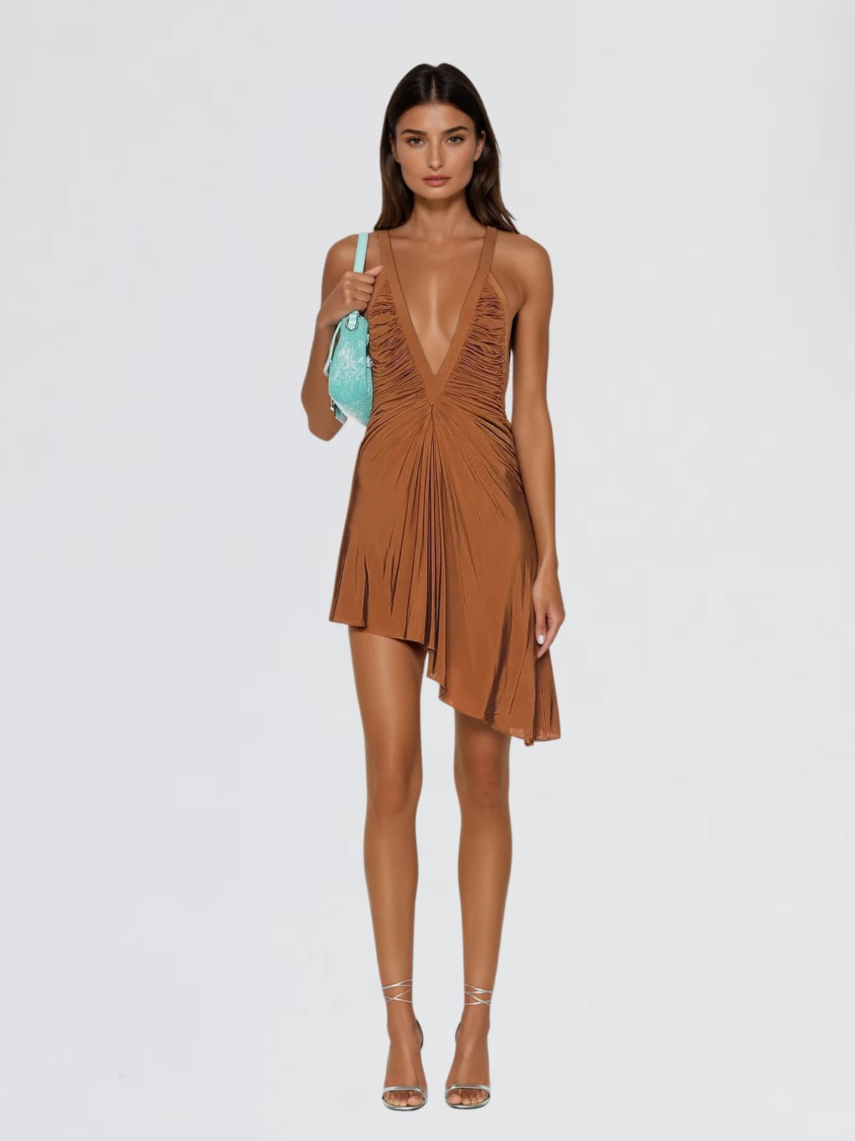 Xorvila Plunge Neck Ruched Mini Dress