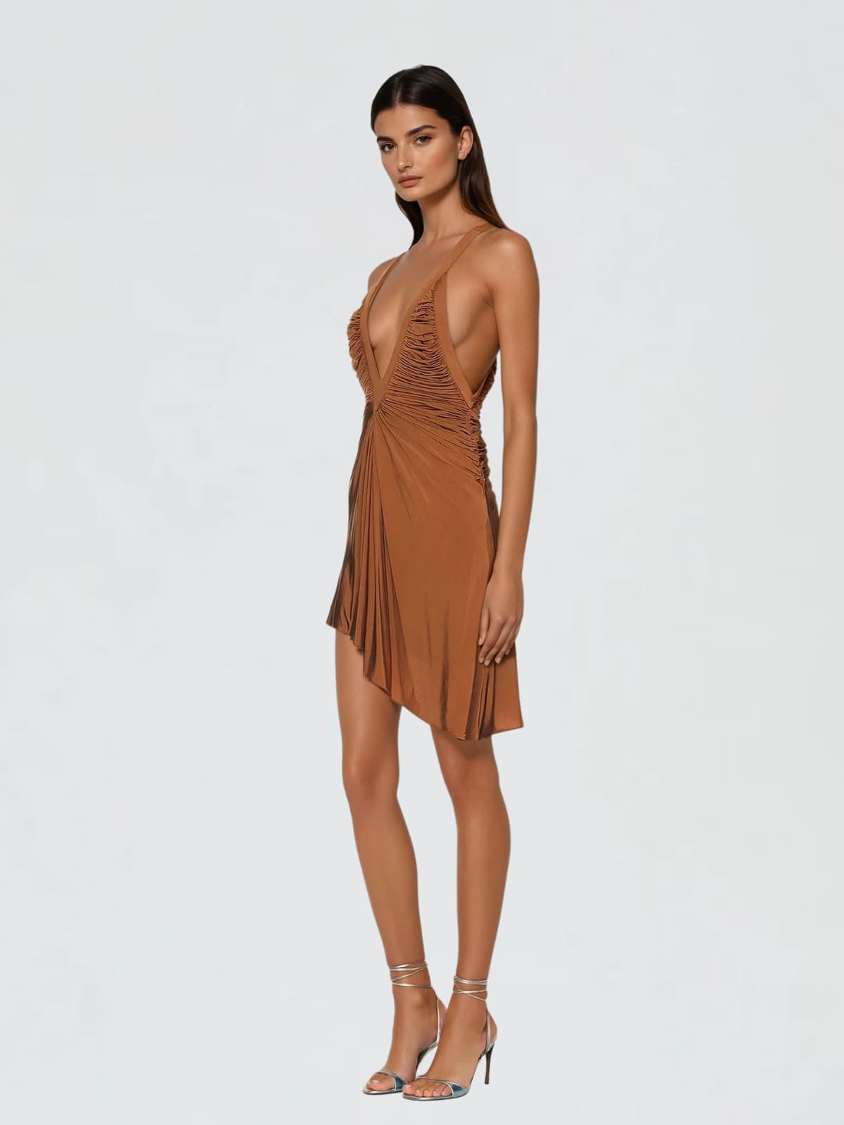 Xorvila Plunge Neck Ruched Mini Dress
