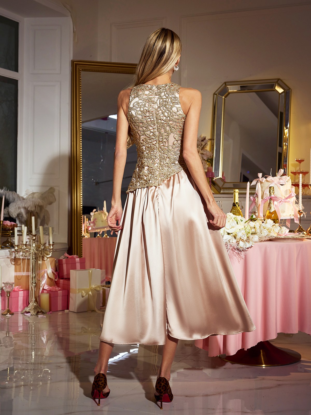 Xorvin Sleeveless Satin Midi Dress