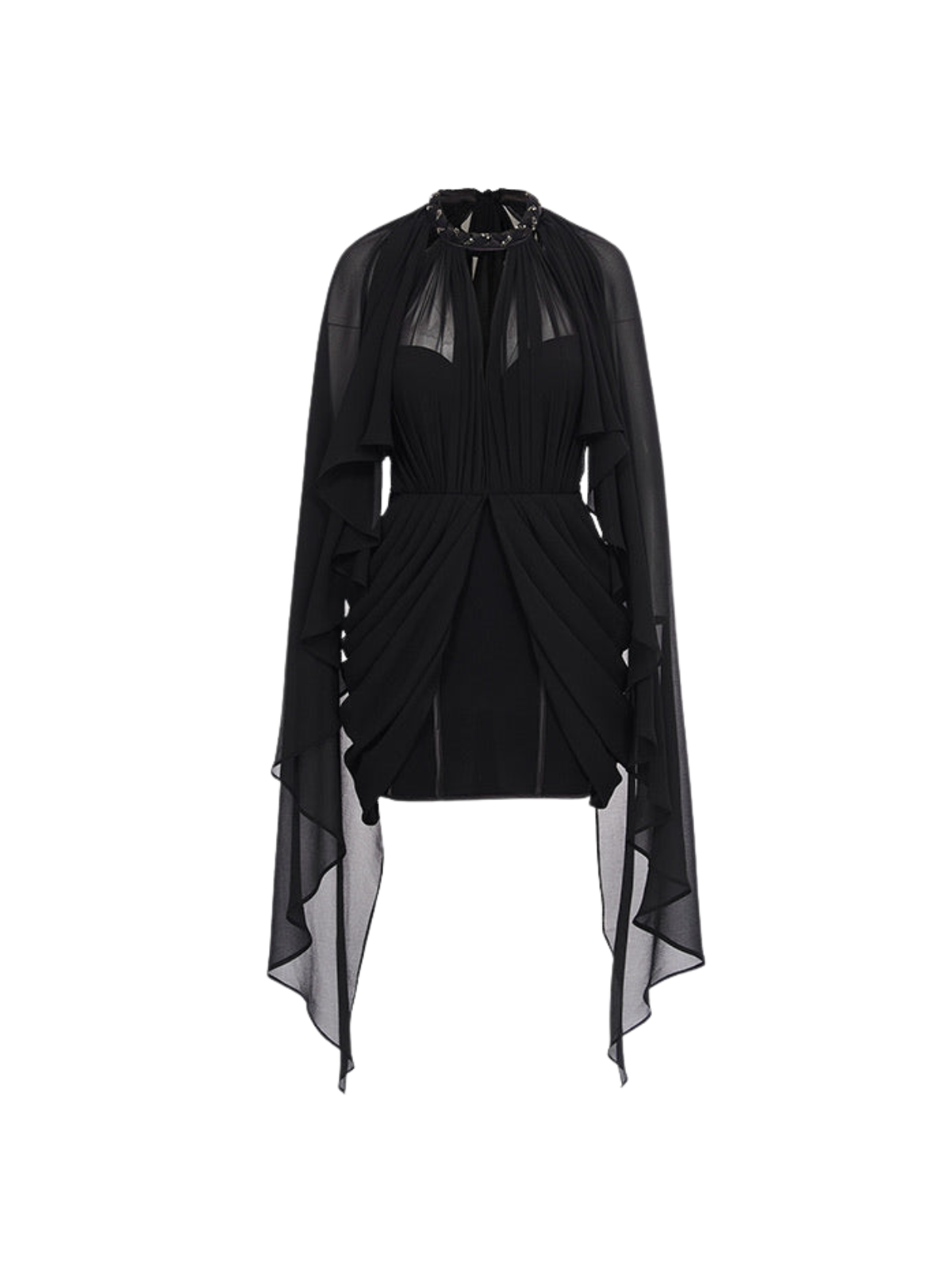 Xoryrin Cape Corset Ruched Mini Dress In Black