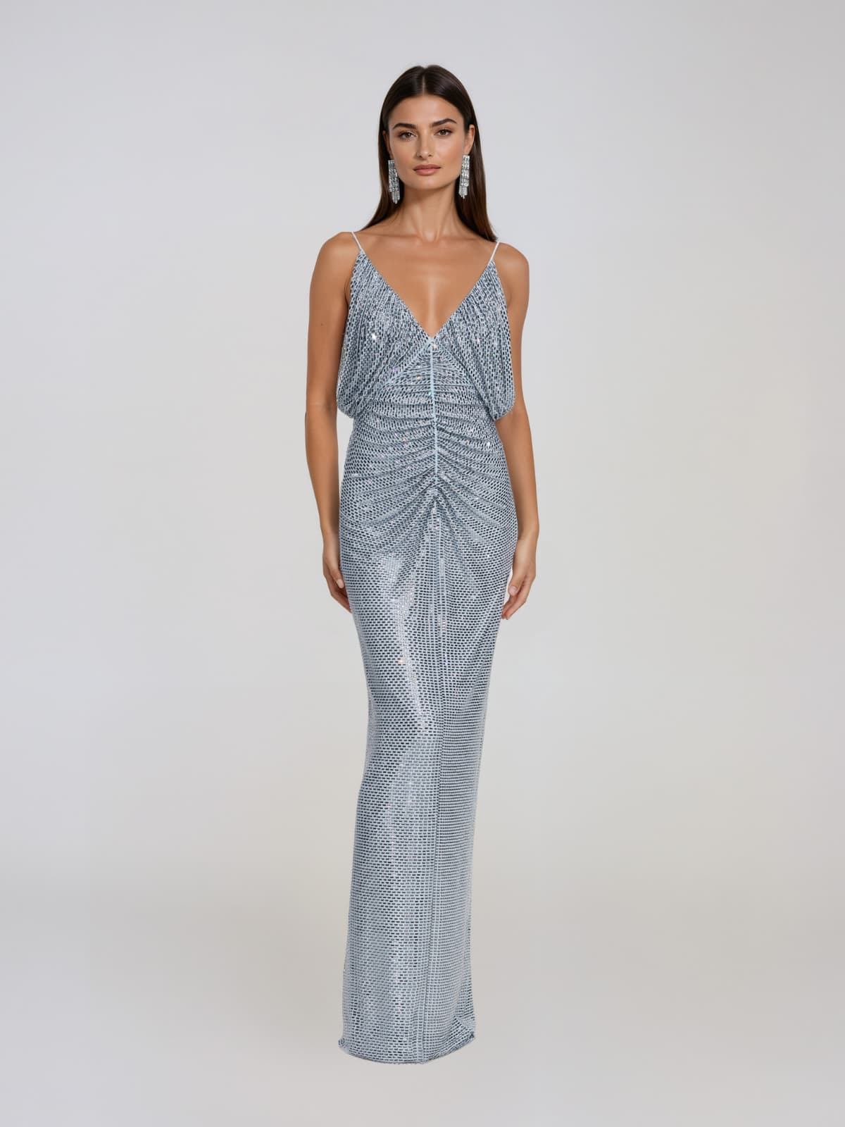Xyndral Spaghetti Rhinestone Maxi Dress