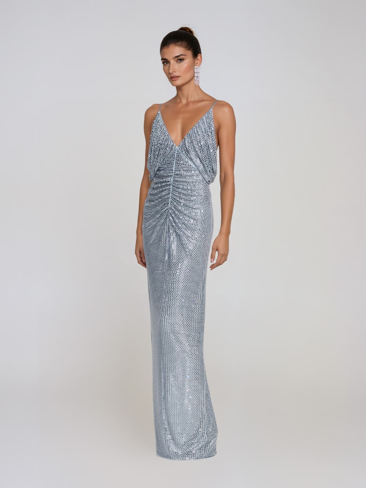 Xyndral Spaghetti Rhinestone Maxi Dress