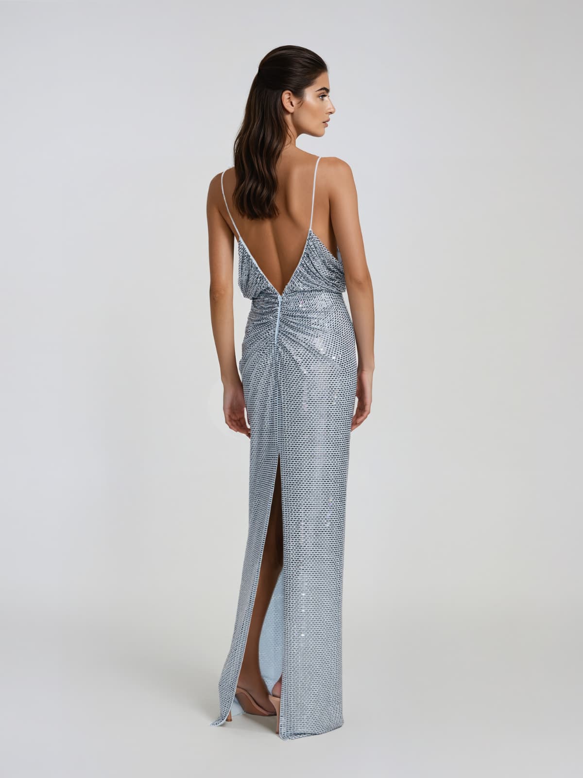 Xyndral Spaghetti Rhinestone Maxi Dress