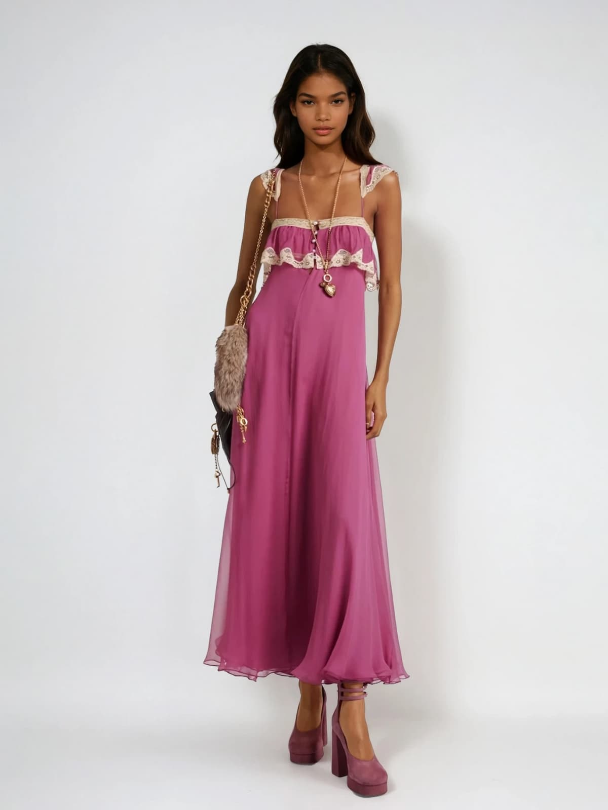 Yaqora Lace Trimmed Maxi Dress