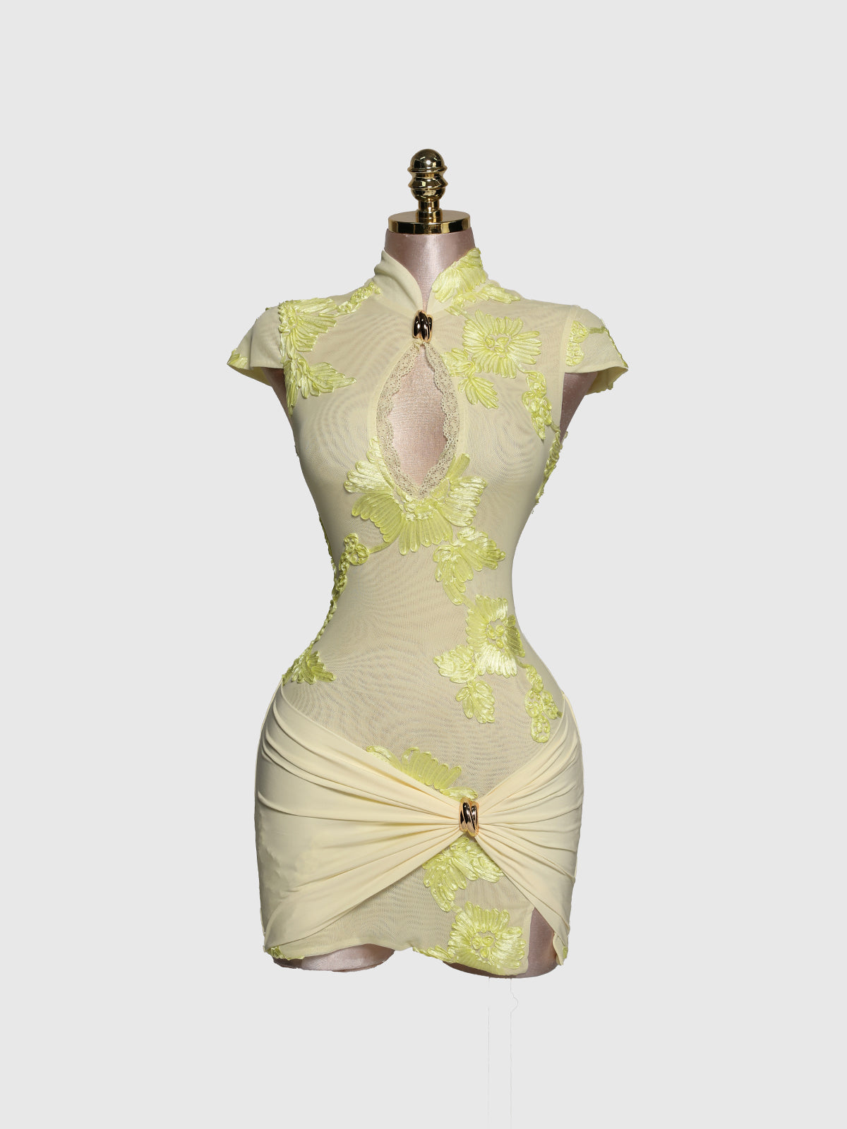 Yarune Cutout Twisted Mini Dress In Beige