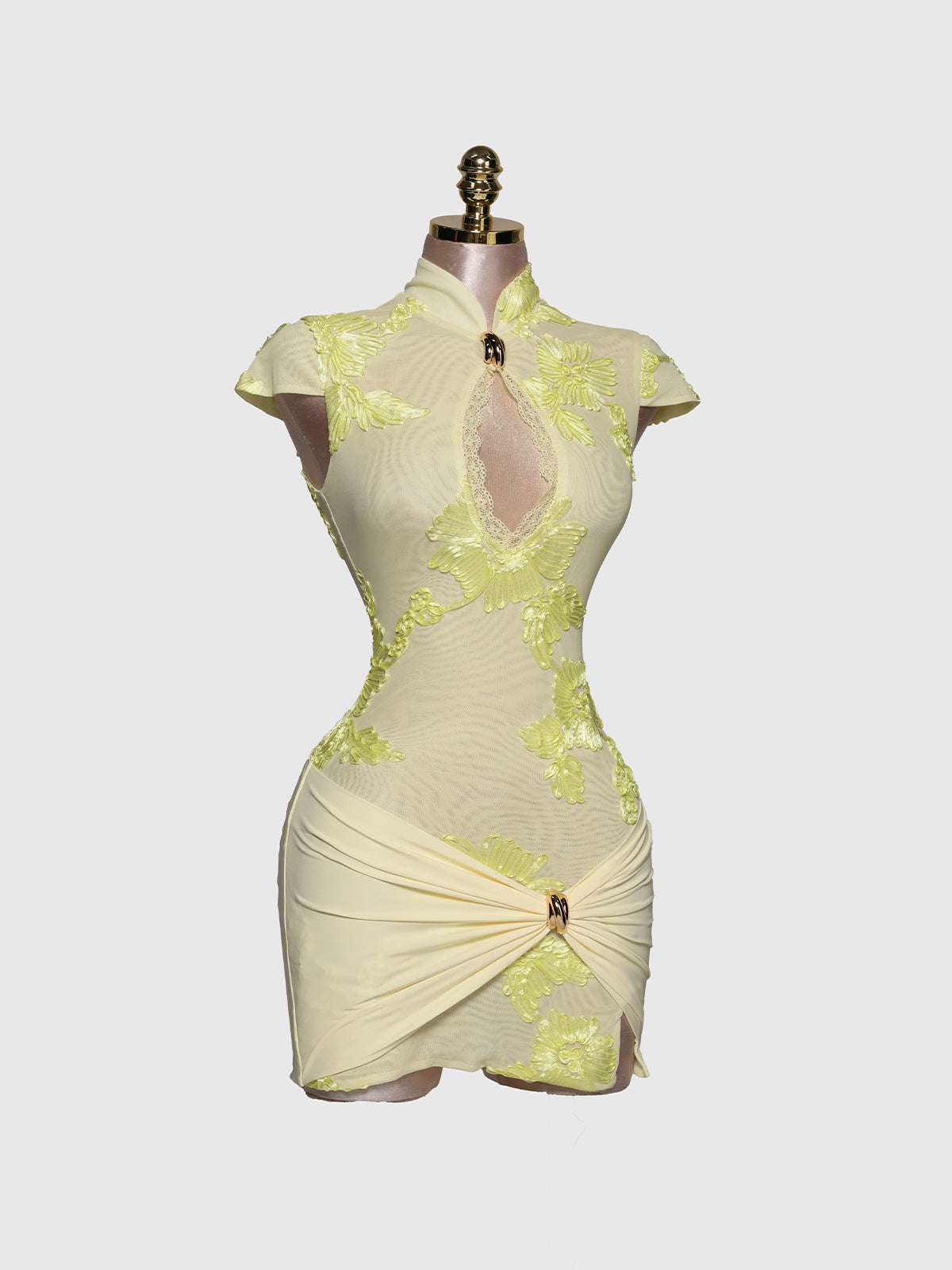 Yarune Cutout Twisted Mini Dress In Beige